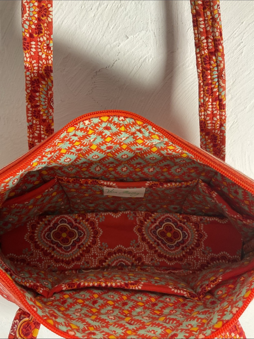 Vera Bradley Small Vera Tote Bag Paprika Quilted Medallion Paisley Orange Red - Picture 6 of 12